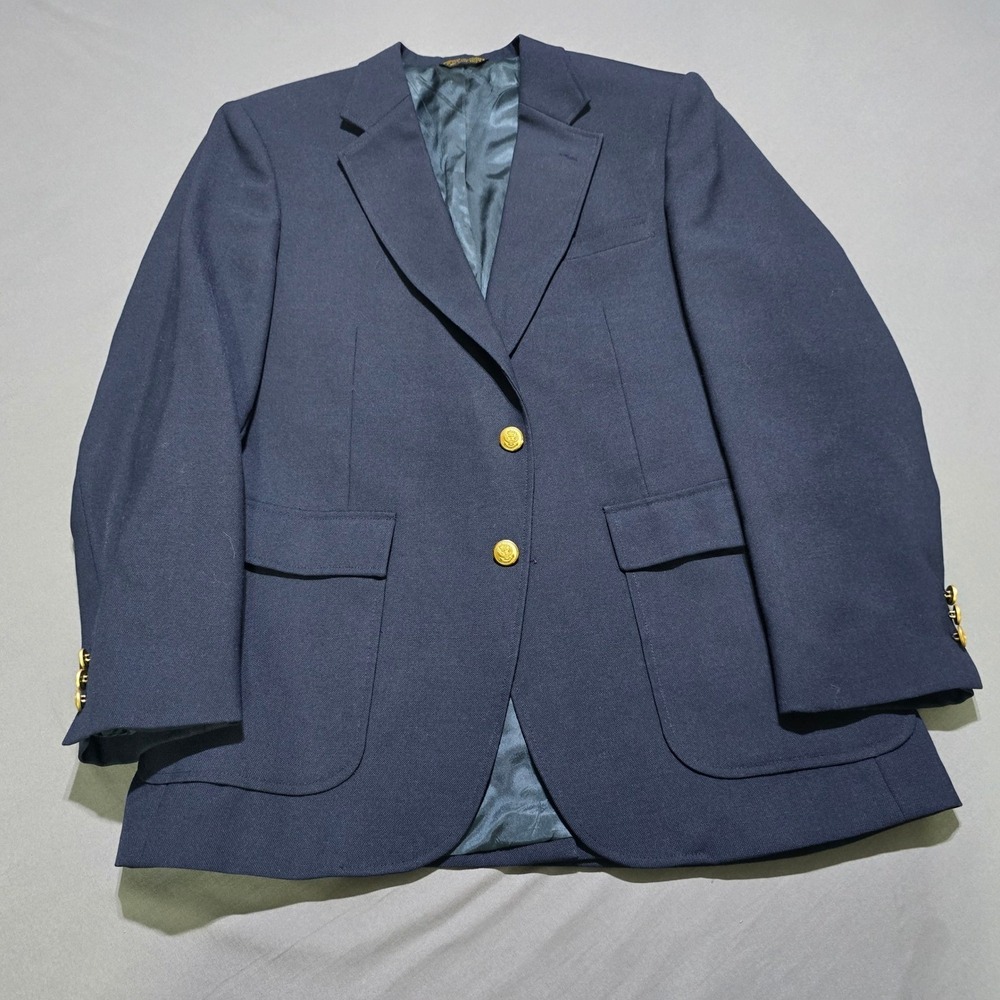 Hill & Archer Blazer Men 42R Navy Blue Gold Crest Buttons Sport Coat